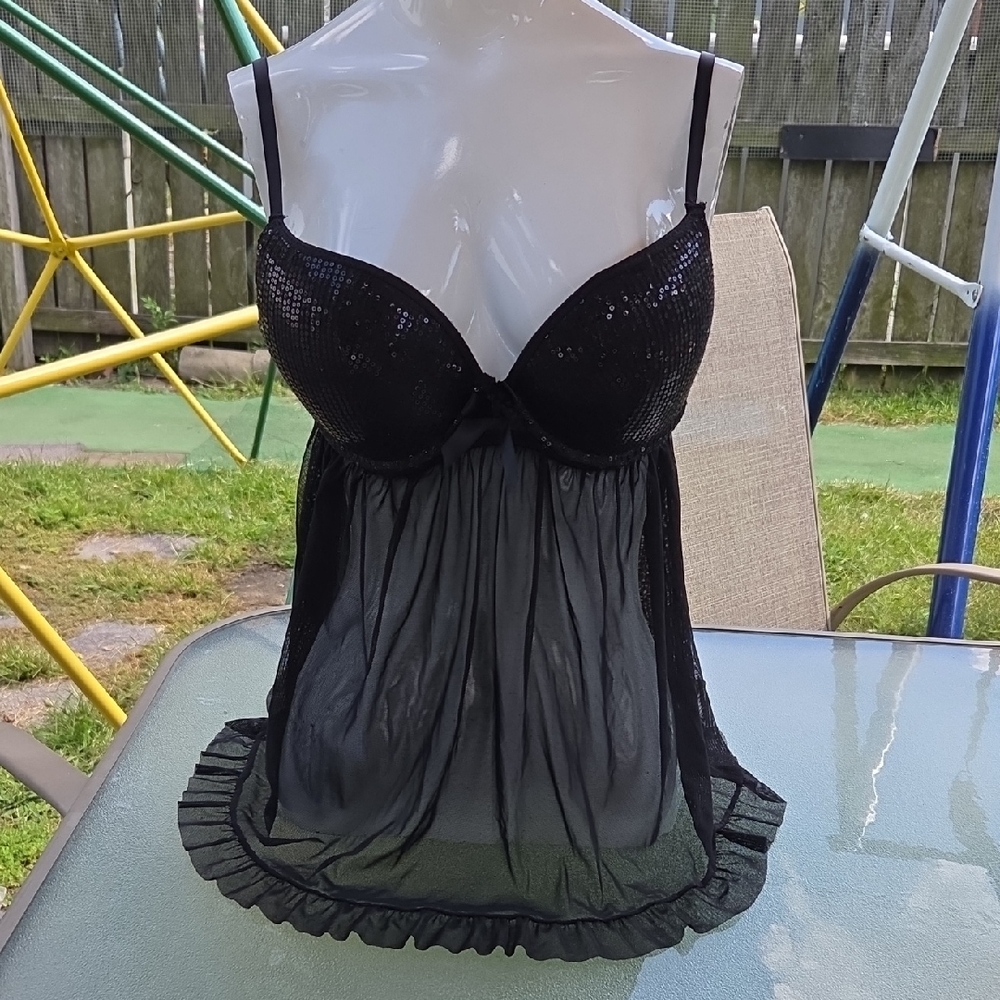 True Desire Black Sequin Sheer Chemise
